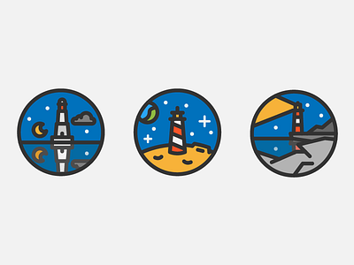 Lighthouses 2 icon illustration landscape light lighthouse moon night ocean sea