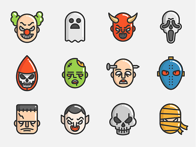 Halloween Characters clown ghost halloween icons mummy scream skull vampire zombie