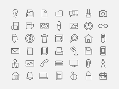 One line office icons