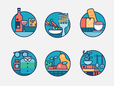 Icon design for Chelsea Market book bread cafe cheese fashion fruits icons kitchen lobster pasta plants wine