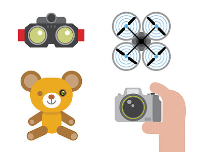 Tools of spotter book camera drone hand icon illustration kind night googles spy teddy bear