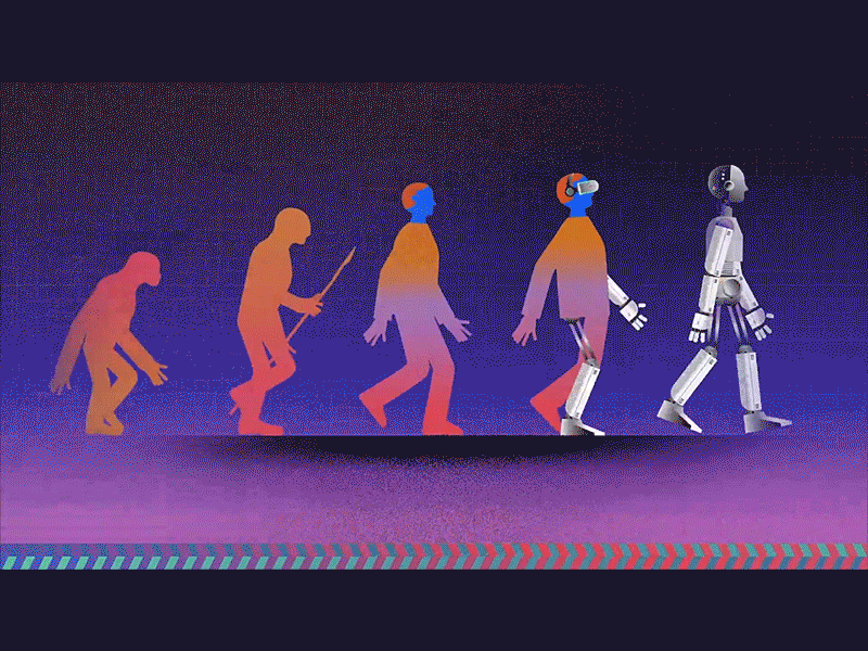 Human evolution ai animation evolution human illustration motion motion graphics robot technology vr walking cycle