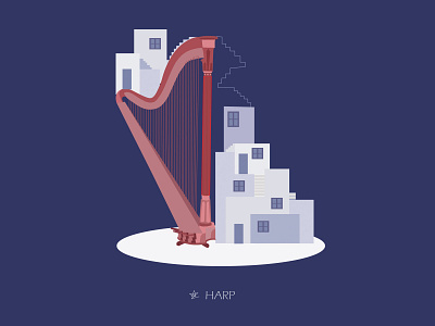 Musical Homes - Harp illustration