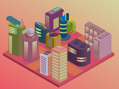 pink city! 3d adobeillustrator illustration isometric vector art