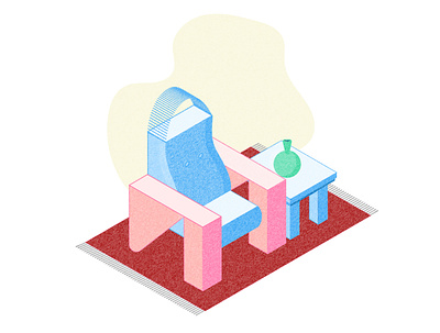 chair and table design isometric ui