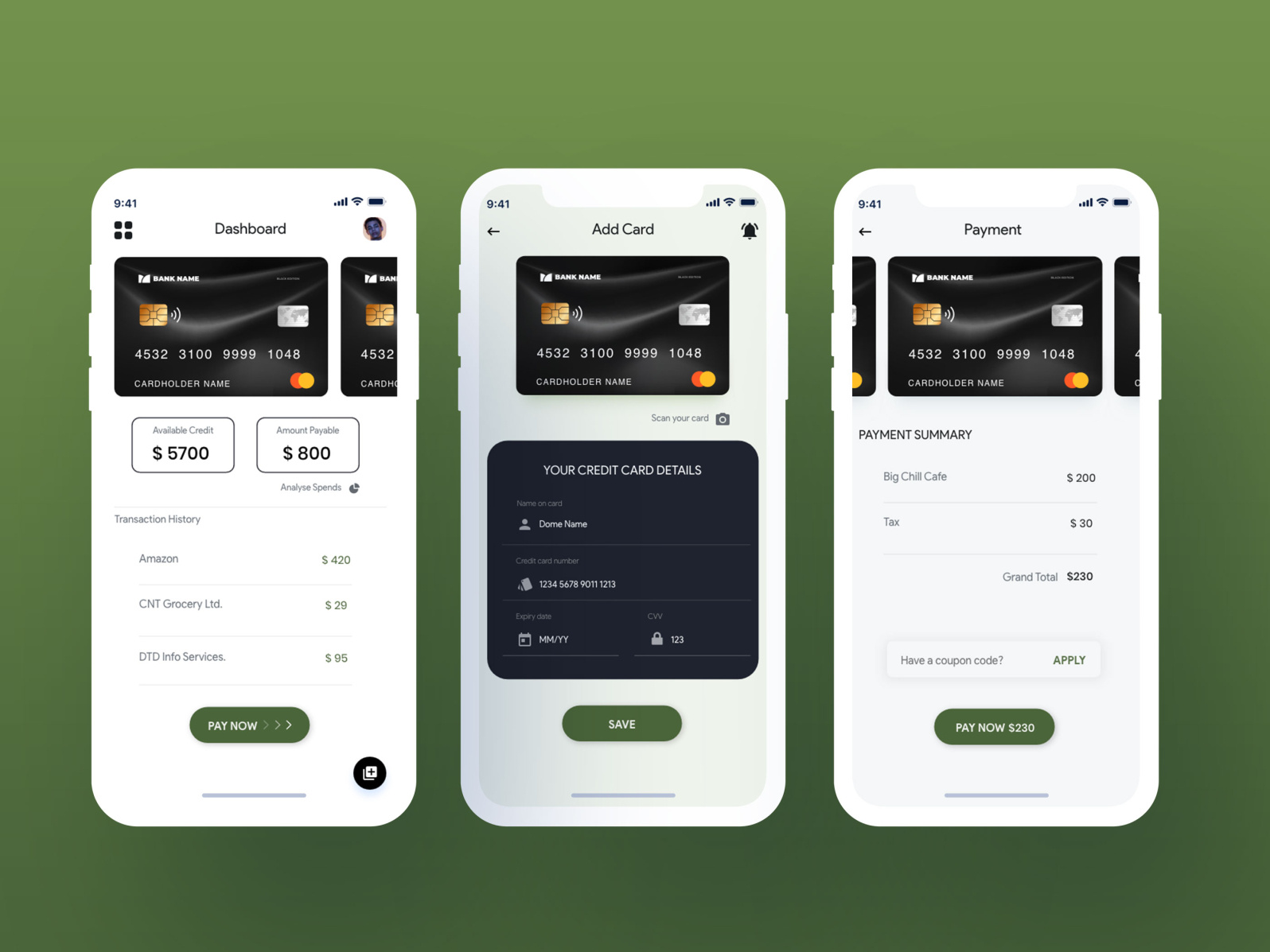 Credit Card Management App App Design Graphic Art Sangla by Graphic
