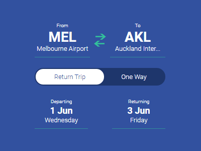 Flight App - Return / Depart Toggle Interaction animation app axure bookings date picker depart flights interaction mobile return toggle