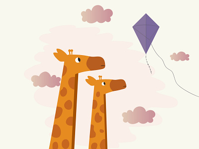 two giraffes see a kite flying adobeillustrator animal drawing flatillustration giraffe illustration kite vector