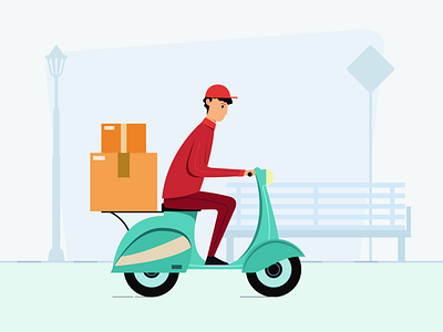 delivery worker with motorcycle adobeillustrator delivery deliveryman design illustration motorcycle ride vector vespa worker