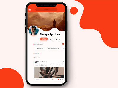 Profile Screen add feeds follow orange profile screen search timeline ui