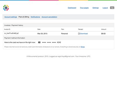 Sentinel Billing/Invoices Page billing card invoices plans saas sentinel