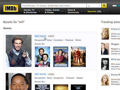 Actor Search - IMDB actor imdb list listing redesign search ui