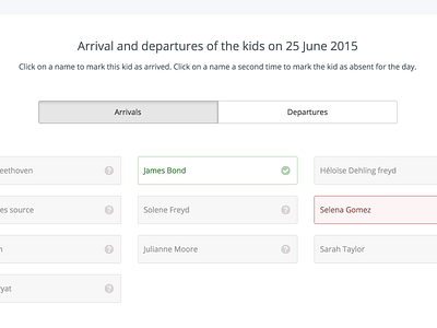 Arrival and departures listing arrival child daycare departure lifehappens list listing saas toggle ui