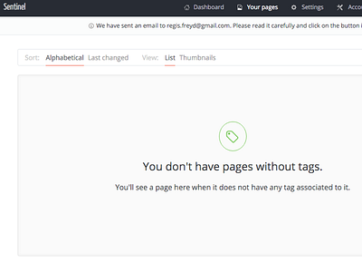 No tags on this page application blank empty list listing saas screenshot sentinel tag tags