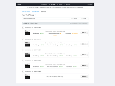 All the versions of a page application capture details list listing saas screenshot version