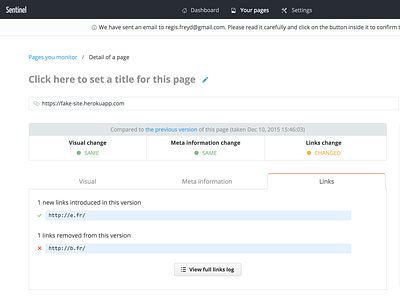 Links history page links list listing saas sentinel table