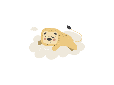 Sleeping lion animal cartoon character children cute design illustration kids lion sleep