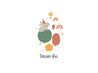 Dream big ballon celebrate children dream happy birthday illustraion illustration kids art rabbit rainbow vector woodland