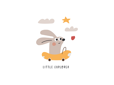 Little explorer automobile car children illustration design hand drawn hare illustration kids rabbit vector vehicle