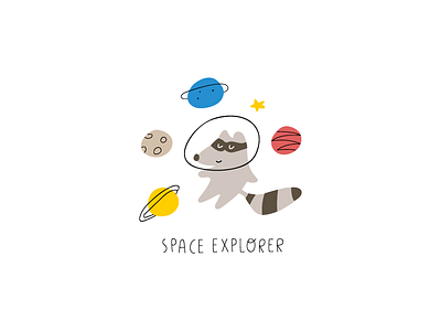 Space explorer animal baby children clipart cosmos cute design graphic design illustration kids planet racoon saturn space vector