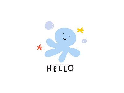 Hello animal baby children clipart cute design flat illustration kid kids ocean octopus sea