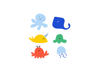 Cute friends (under the sea) animal baby child clipart crab cute design flat graphic design illustration kids ocean octopus sea