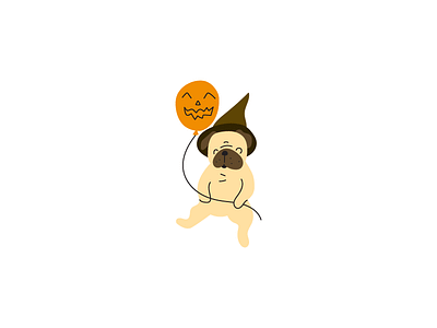 Halloween pug balloon costume cute design dog flat fun funny halloween icon illustration party pug pumpkin puppy smile vector
