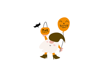 Halloween gnome balloon bat boo celebrate design dwarf flat gnome halloween illustration pumpkin scary trick or treat vector