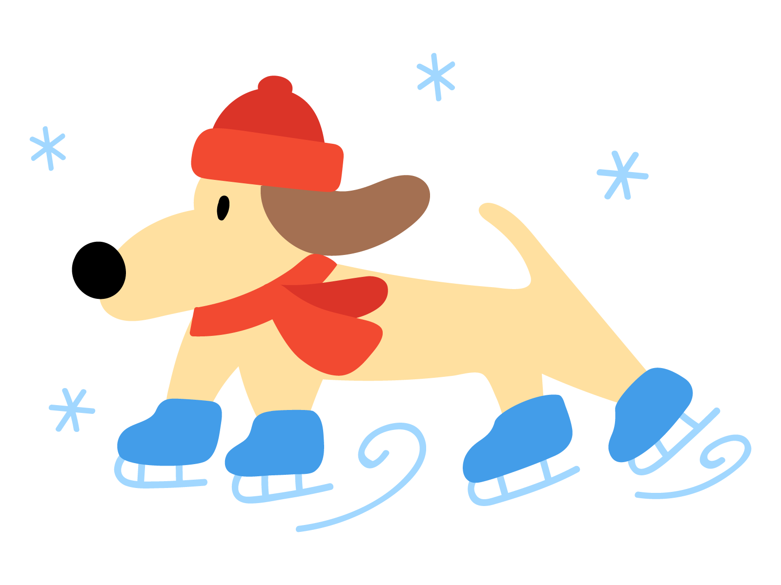 Ice skating dachshund design dog flat fun funny hat humor ice icon illustration puppy skating snow vector winter