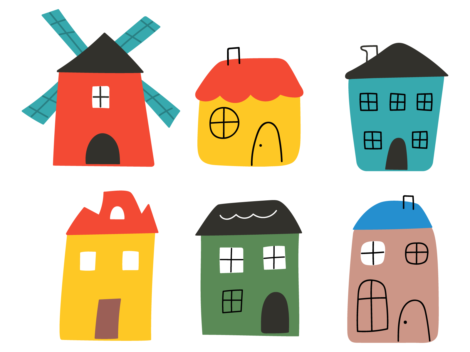 Little houses city cozy cute design flat home house icon illustration little symbol town vector village