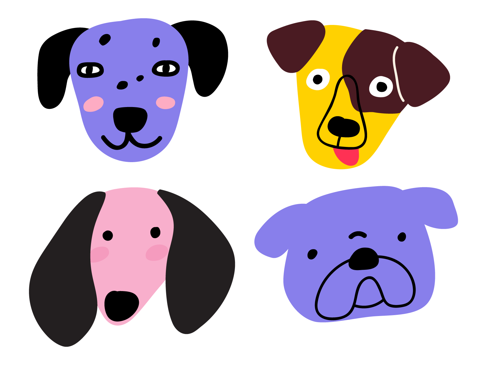 dogs bulldog cute dachshund design dog face flat funny head icon illustration puppy vector