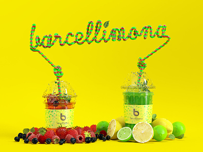 Barcellimona Cups 3d bar barcelona fruit juice lemon straw straws