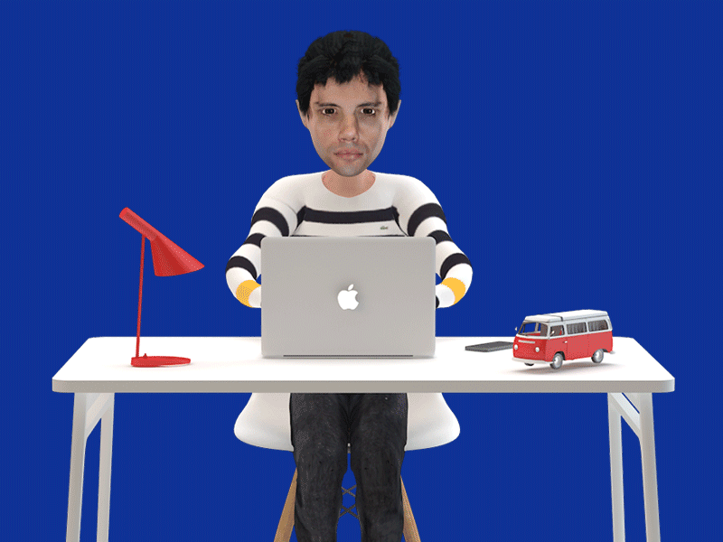 Mini-Me at the Desk 3d animation character modeling rendering yuodesign