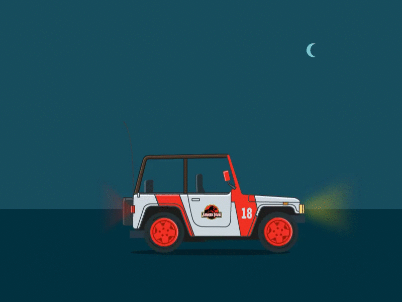 Jurassic Park - Joy riding animation illustration jeep jurassic jurassicpark motion night