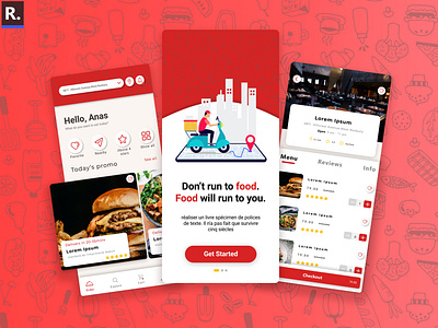 Food Delivery App app branding burger delivery delivery app design food food and drink food delivery app minimal pasta red regs salad ui ux