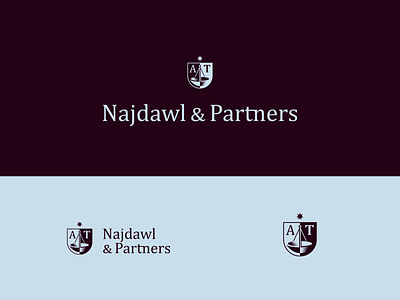 Najdawl & Partners Logo advocacy balance blue branding clean emblem illustration law layer logo modern monogram red shield symbol traditional