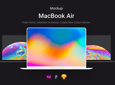 MacBook Air Mockup aesthetic app apple black device devices flat gradient holographic macbook macbook air macbook air mockup mockup pro display screen site vector web white xdr