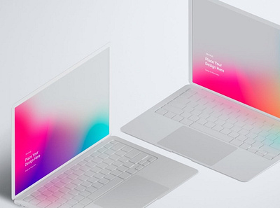 Isometric MacBook Clay Mockup abstract clean device display laptop mac macbook mockup phone phone mockup presentation realistic simple smartphone theme ui ux web webpage website