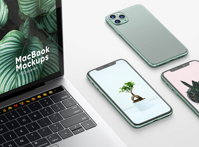 Phone and MacBook Mockups Pack abstract clean device display laptop mac macbook mockup phone phone mockup presentation realistic simple smartphone theme ui ux web webpage website