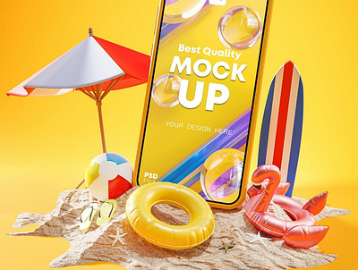 Summer Holiday Phone Mockup and Poster 3D 3d abstract clean device display holiday holidays mockup phone phone mockup poster presentation realistic simple smartphone summer summer holidays theme ui ux