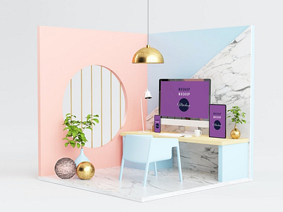 Design Studio Set with Responsive Devices Mockup