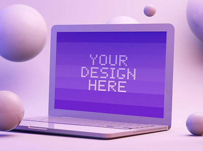 Laptop Mockup on a Floating Balls Background abstract clean device display laptop mac macbook mockup phone phone mockup presentation realistic simple smartphone theme ui ux web webpage website