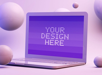 Laptop Mockup on a Floating Balls Background abstract clean device display laptop mac macbook mockup phone phone mockup presentation realistic simple smartphone theme ui ux web webpage website