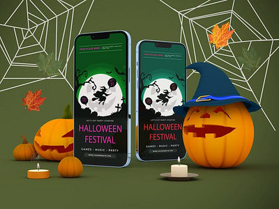 Halloween iPhone 13 Mockups abstract apple clean device halloween ios iphone iphone 13 iphone 13 pro mockup phone phone mockup pumpkin realistic scary screen simple smartphone spooky zombie