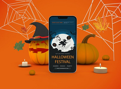 Halloween iPhone 13 Mockups abstract apple clean device display halloween ios iphone iphone 13 iphone 13 pro mockup phone phone mockup pumpkin realistic scary screen smartphone spooky zombie