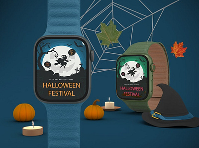 Halloween Apple Watch Mockup abstract apple apple watch clean design device display halloween mockup phone phone mockup presentation pumpkin realistic scary simple smartphone ui ux watch