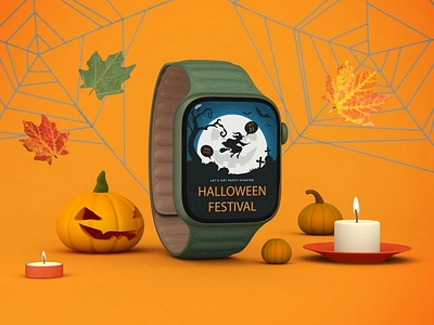 Halloween Apple Watch Mockup abstract apple apple watch clean design device display halloween laptop mockup phone phone mockup pumpkin realistic scary simple smartphone theme ui watch