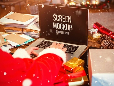 Santa Claus Laptop Mockup Set abstract christmas clean device display laptop mac macbook mockup new year phone phone mockup presentation realistic santa claus simple smartphone theme ui ux