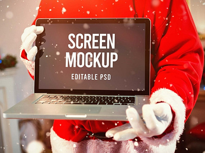 Santa Claus Laptop Mockup Set abstract christmas clean device display laptop mac macbook mockup new year phone phone mockup presentation realistic santa claus simple smartphone theme ui ux