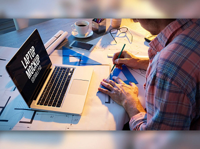 Workplace Laptop Screen Mockup Set abstract clean device display laptop mac macbook mockup phone phone mockup presentation realistic simple smartphone theme ui ux web webpage website